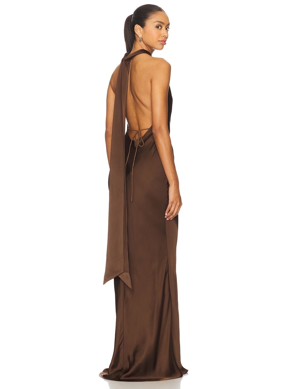 Sau Lee Pearl Satin Gown Mocha Sz 2 - Picture 3 of 6